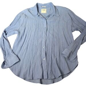 Abercrombie Fitch Oversized Crinkle Button Up Shirt Light Blue Long Sleeve Top L